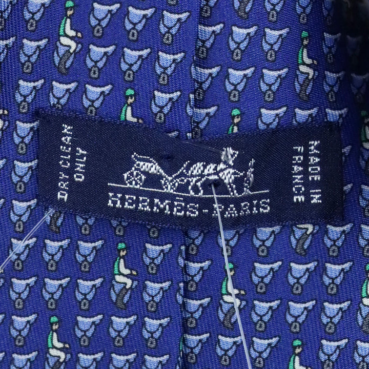 Hermès Blue Saddle Print Silk Tie