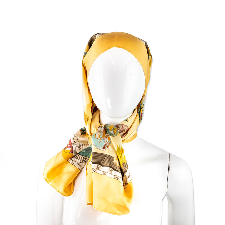 Hermes Couvee d' Hermes Yellow Silk Scarf