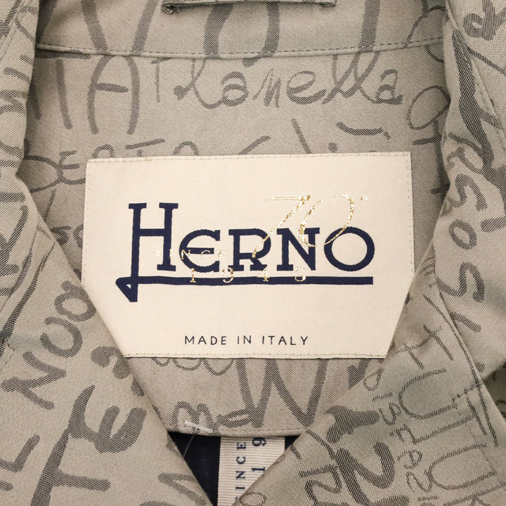Herno 70th Anniversary Grey Allover Text Print Belted Trench Coat
