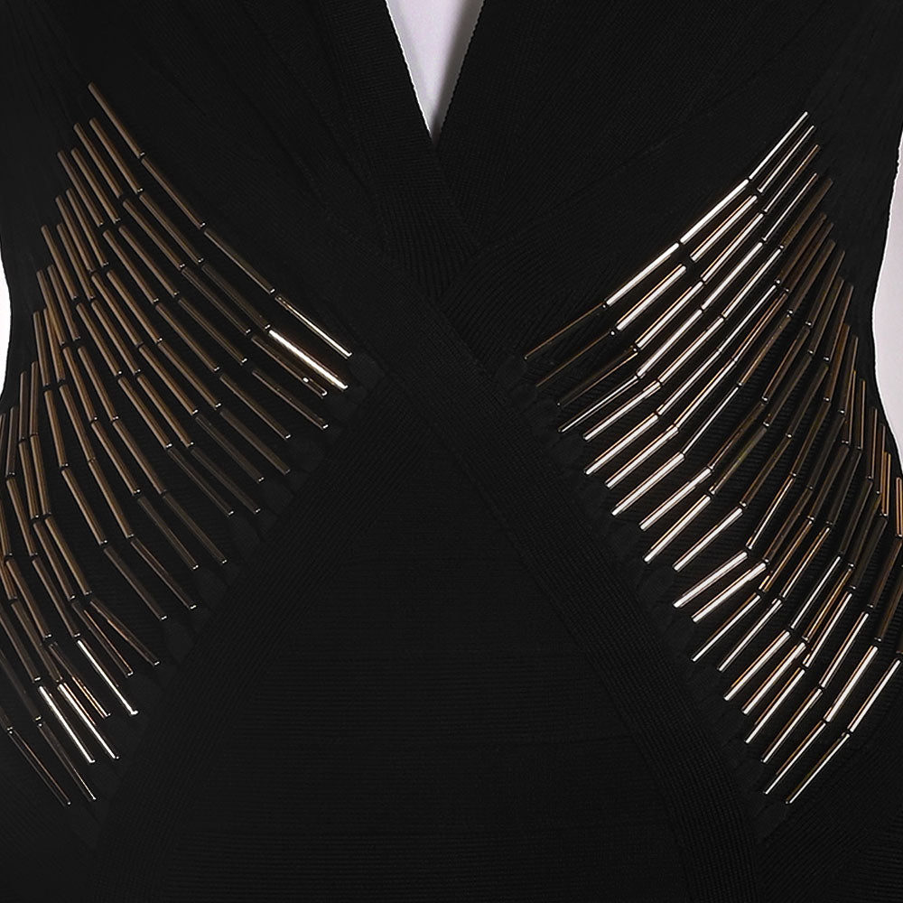 Herve Leger Black Gold Beaded Bandage Midi Dress | DBLTKE Luxury Consignment Boutique Herve Leger Black Gold Beaded Bandage Midi Dress | DBLTKE Luxury Consignment Boutique