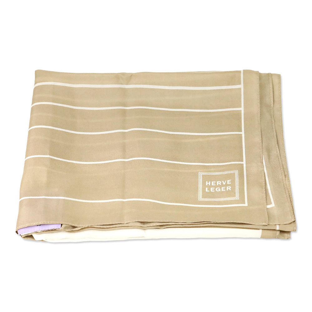 Herve Leger Beige and White Striped Silk Scarf