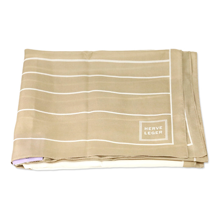 Herve Leger Beige and White Striped Silk Scarf