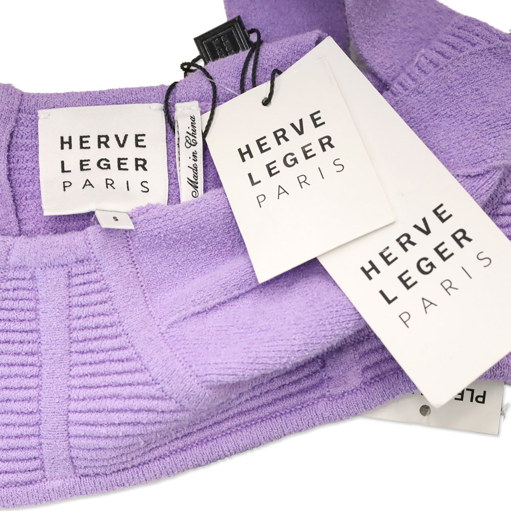 Herve Leger Purple Orchid Cotton-blend Bouclé Bralette Top
