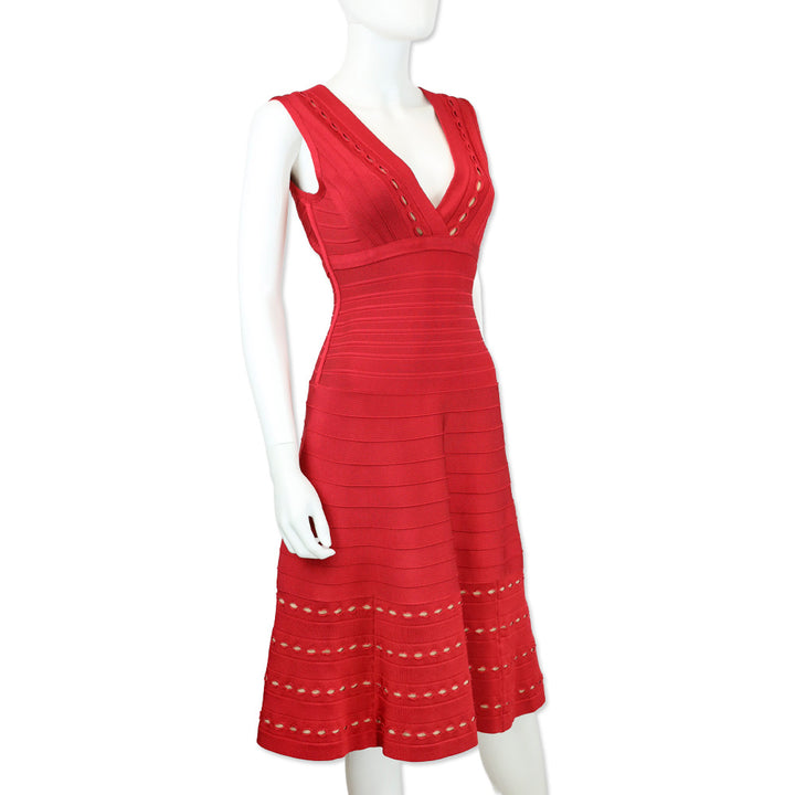 Herve Leger Red Kyra Bandage A-Line Dress