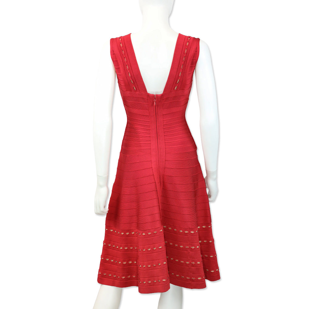 Herve Leger Red Kyra Bandage A-Line Dress