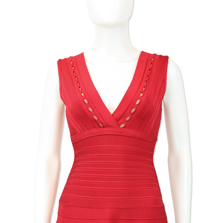 Herve Leger Red Kyra Bandage A-Line Dress
