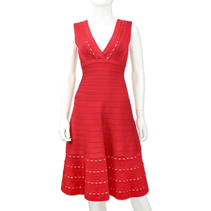 Herve Leger Red Kyra Bandage A-Line Dress