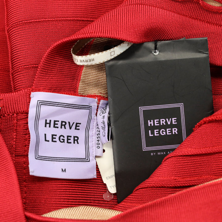 Herve Leger Red Kyra Bandage A-Line Dress