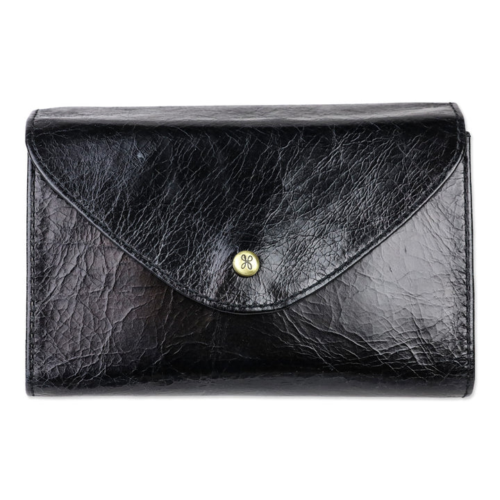 Hobo Black Crinkle Patent Leather Envelope Forte Belt Bag