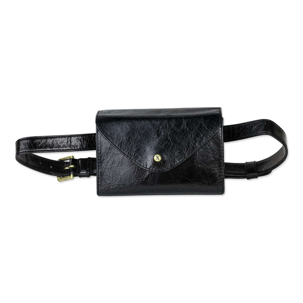 Hobo Black Crinkle Patent Leather Envelope Forte Belt Bag