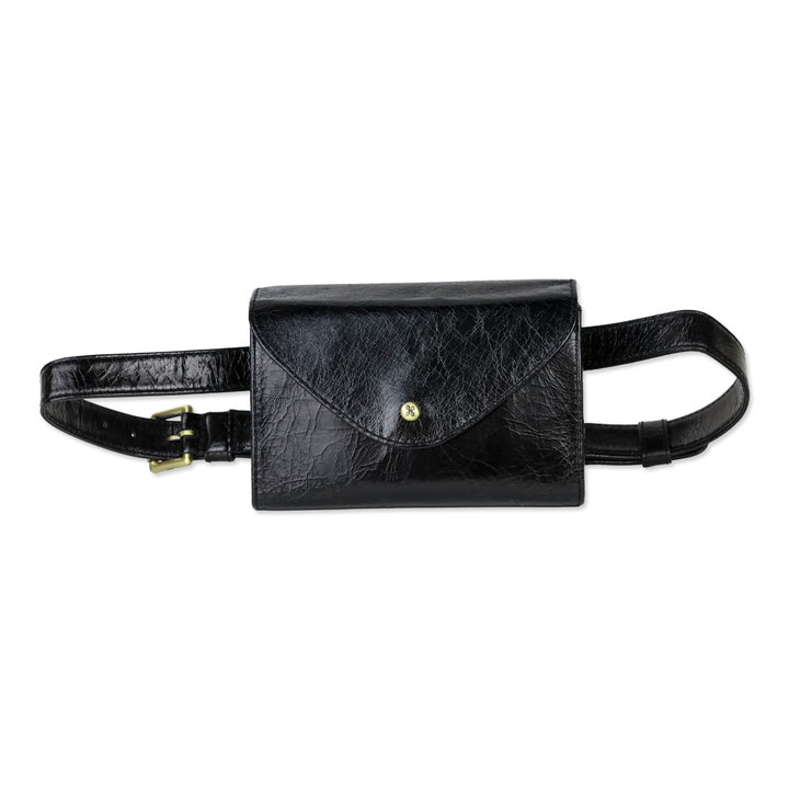 Hobo Black Crinkle Patent Leather Envelope Forte Belt Bag