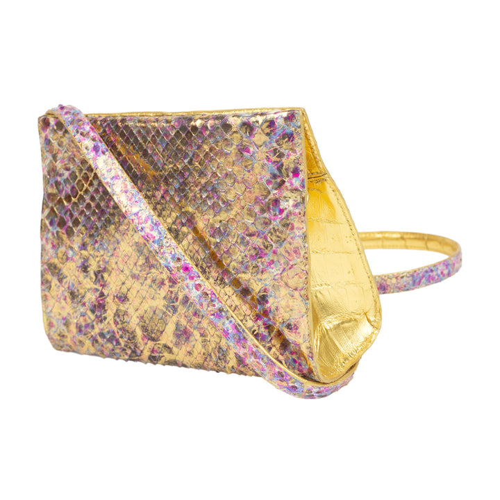 Nancy Gonzalez Gold & Purple Crocodile Mini Frame Bag