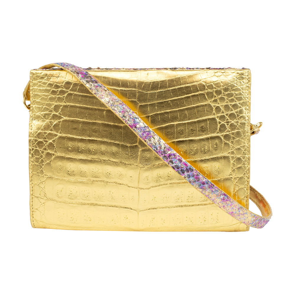 Nancy Gonzalez Gold & Purple Crocodile Mini Frame Bag