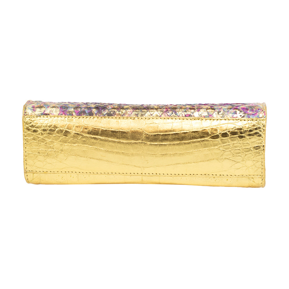 Nancy Gonzalez Gold & Purple Crocodile Mini Frame Bag