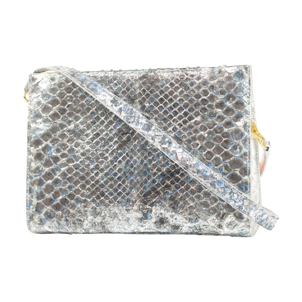 Nancy Gonzalez Silver & Blue Crocodile Mini Frame Bag