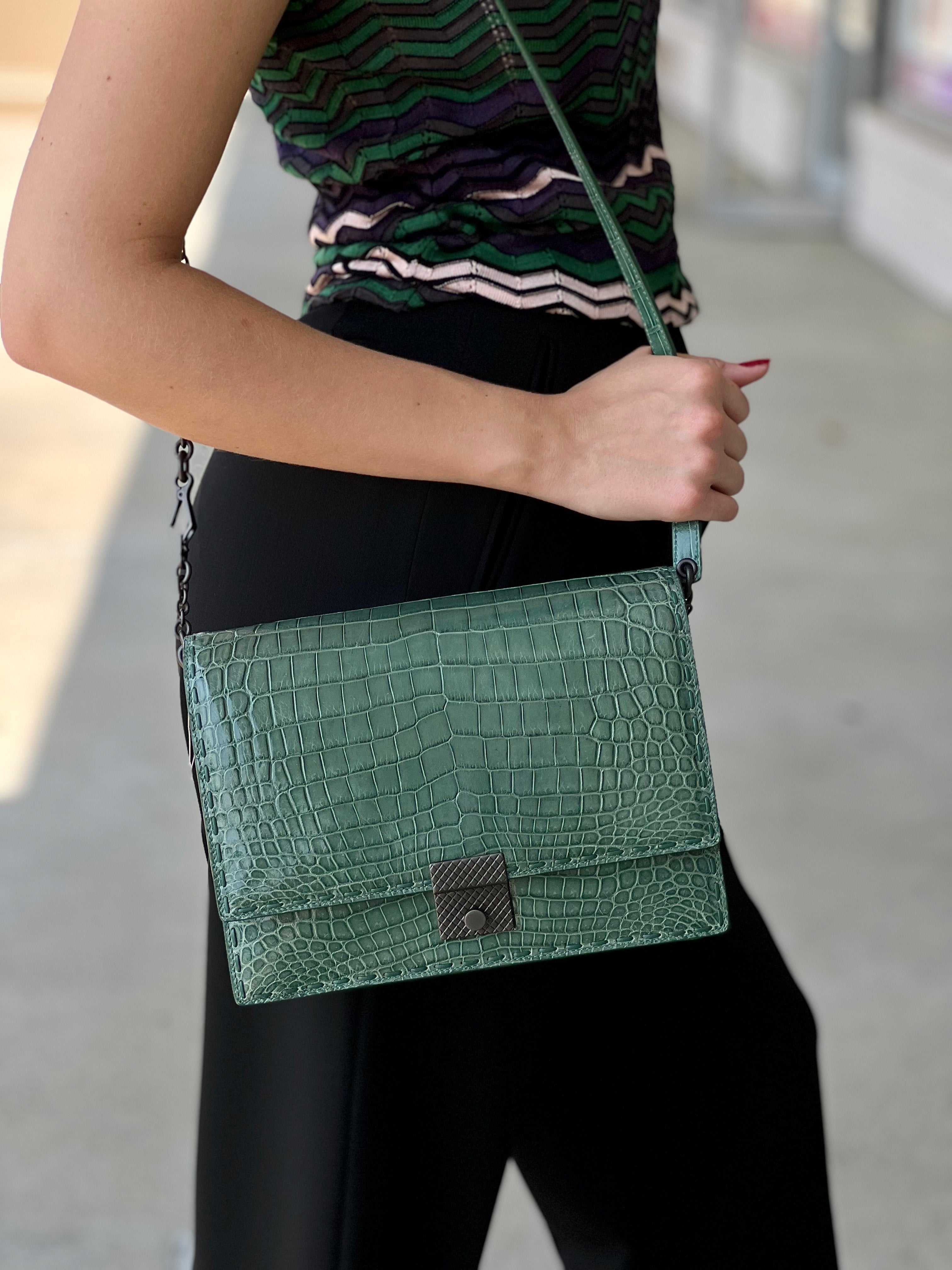 Green croc online handbag