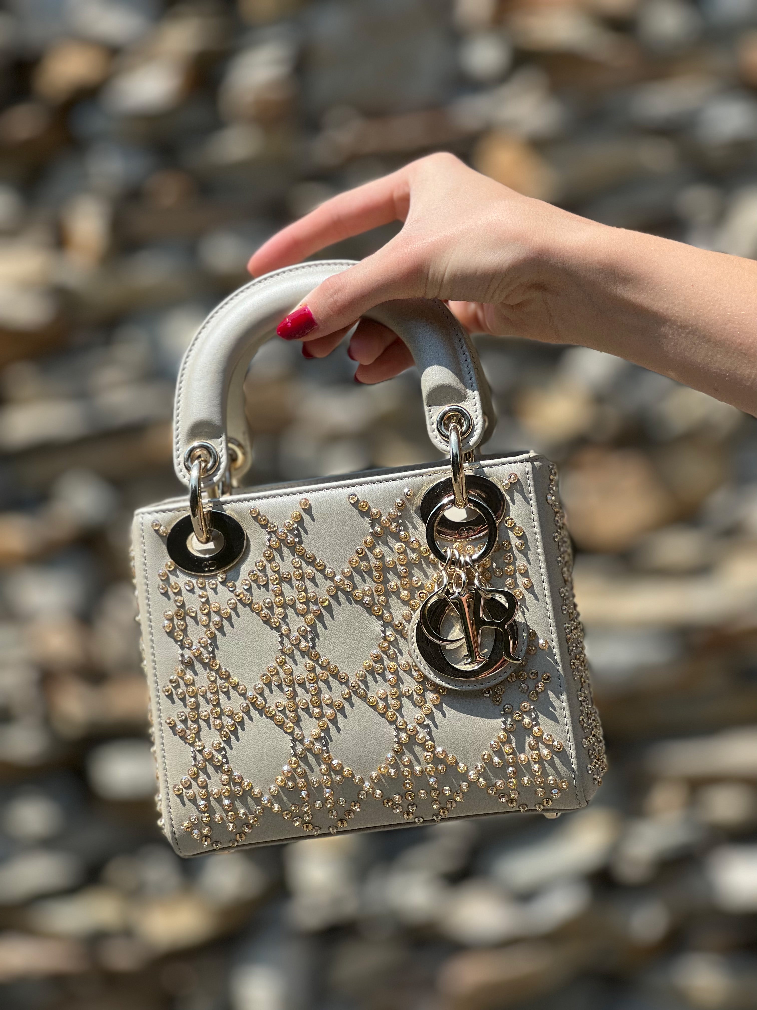 Christian Dior Champagne Beaded Mini Lady Dior Bag | DBLTKE Luxury