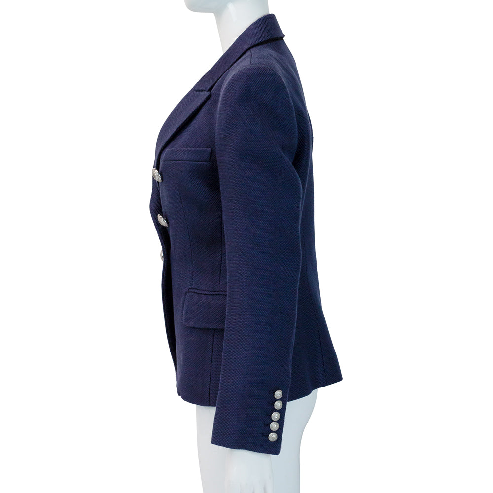 Balmain Navy Double Breasted Textured Blazer