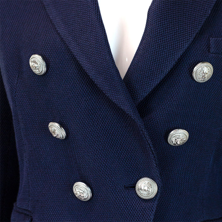 Balmain Navy Double Breasted Textured Blazer