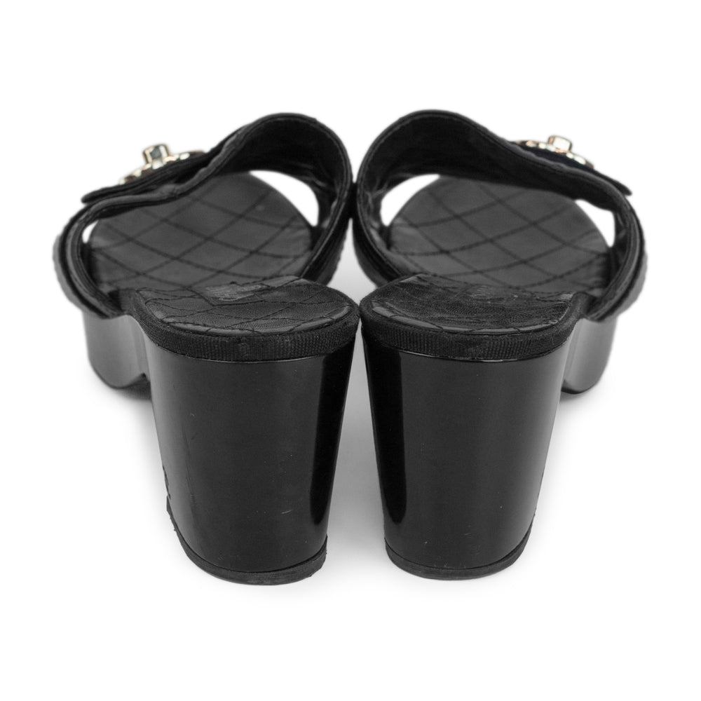 Chanel Black Quilted CC Turnlock Slide Sandals