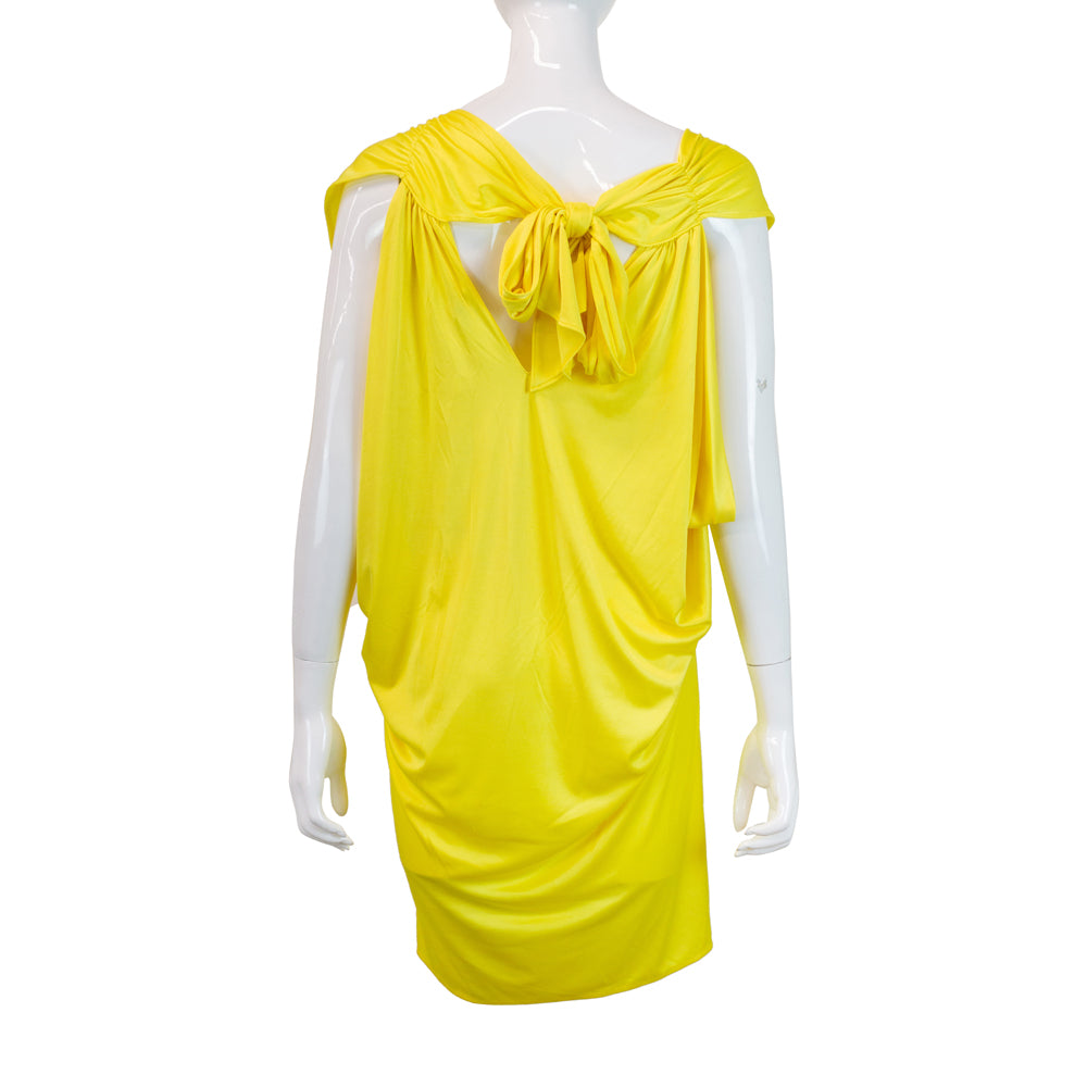 Halston Heritage Yellow Halter Draped Midi Dress
