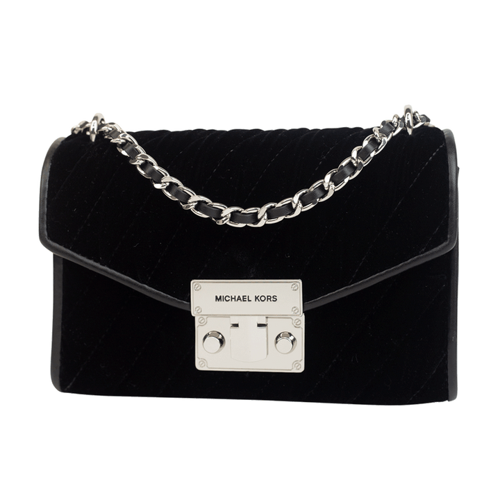 Michael Kors Black Velvet Quilted Small Shoulder Bag