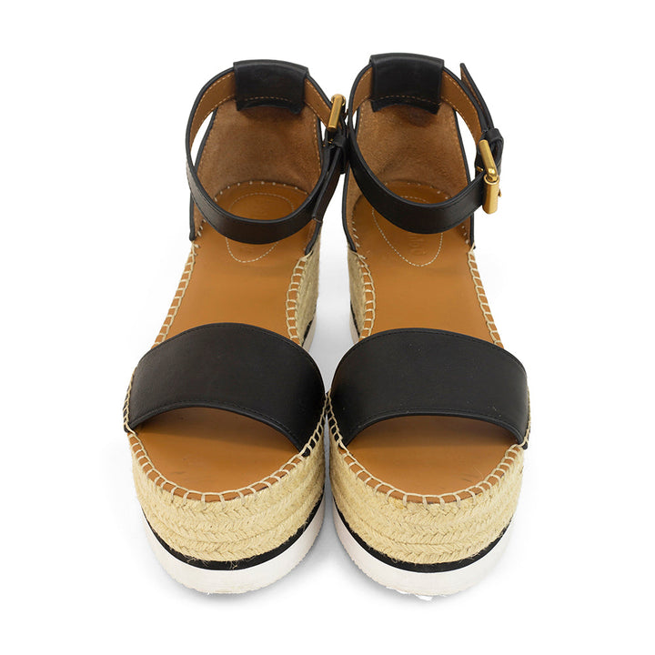 See By Chloe Lea Black and Tan Leather Espadrilles Sandals