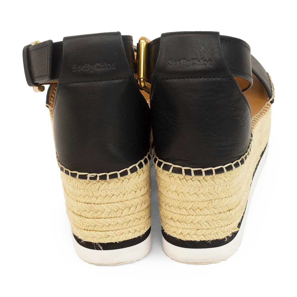 See By Chloe Lea Black and Tan Leather Espadrilles Sandals