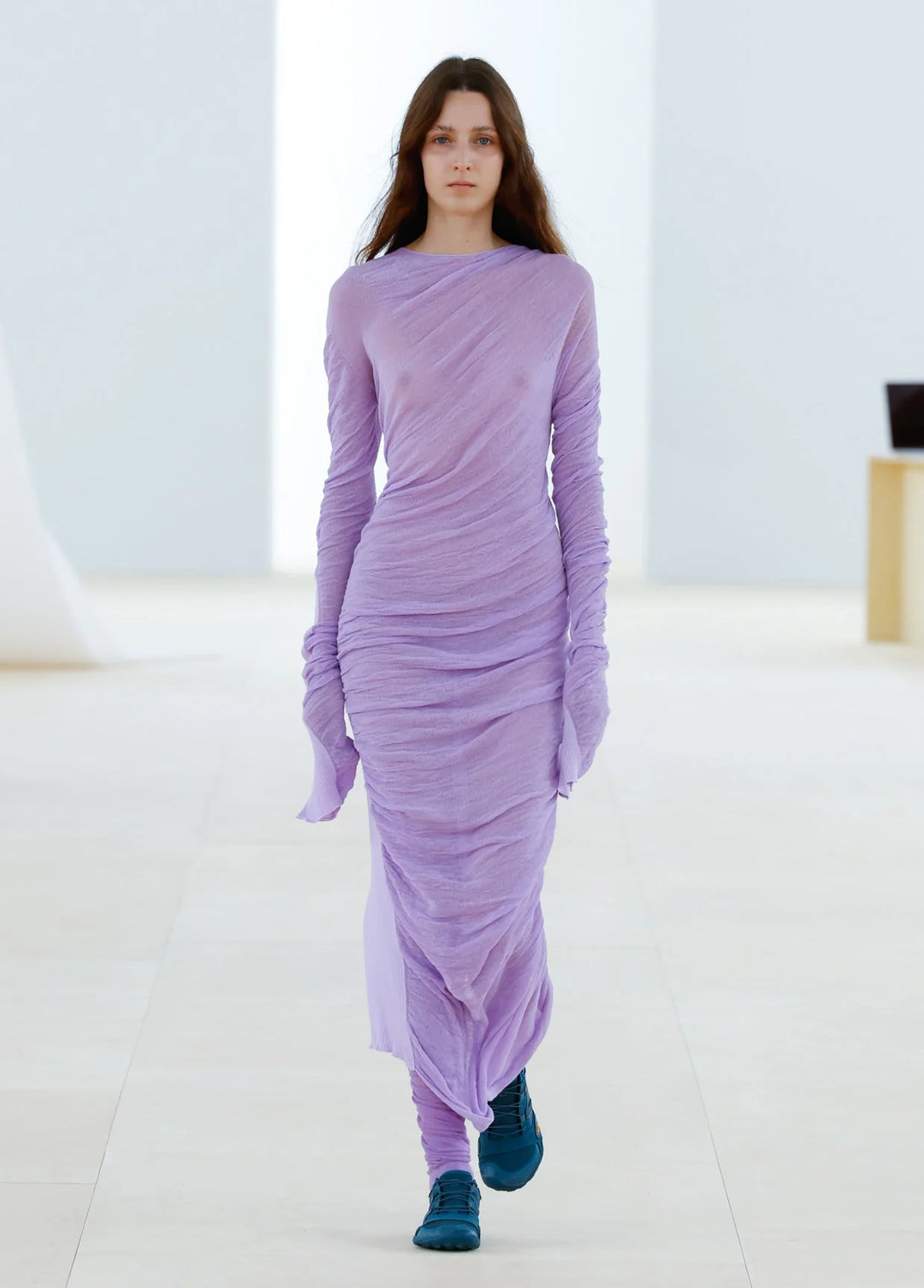 Issey Miyake Purple Ambiguous Asymmetric Knit Midi Dress