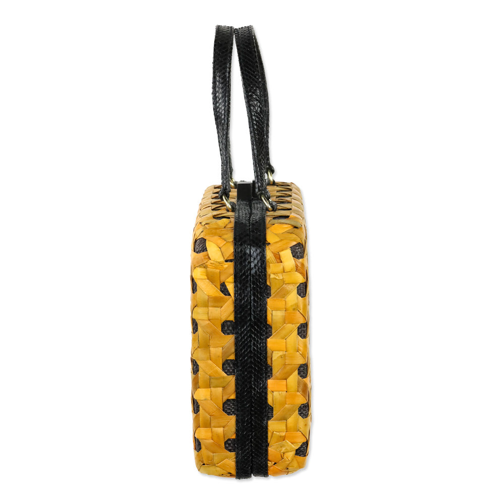 Iha Collection Orange/Black Solihiya Weave Box Bag