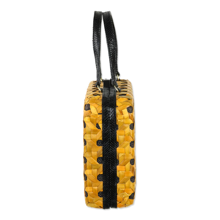 Iha Collection Orange/Black Solihiya Weave Box Bag