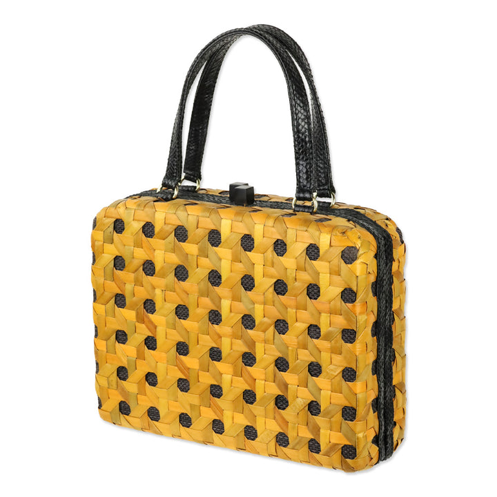Iha Collection Orange/Black Solihiya Weave Box Bag
