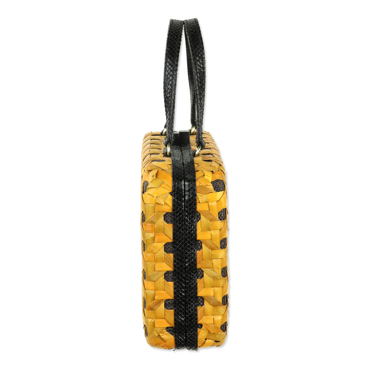 Iha Collection Orange/Black Solihiya Weave Box Bag