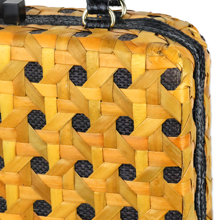 Iha Collection Orange/Black Solihiya Weave Box Bag