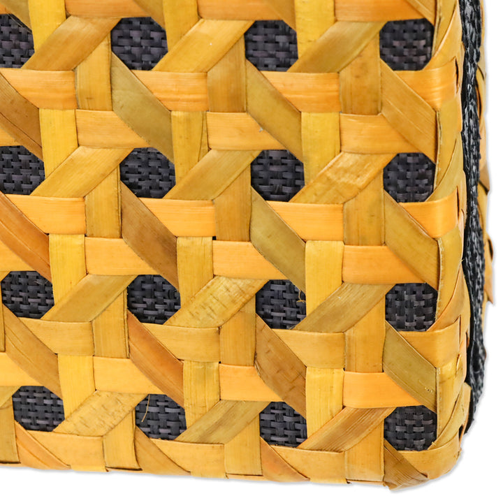 Iha Collection Orange/Black Solihiya Weave Box Bag