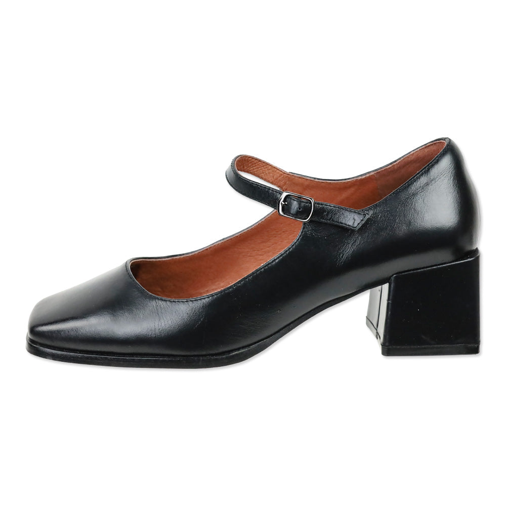 Intentionally Blank Christopher Black Leather Mary Jane Heel Pump