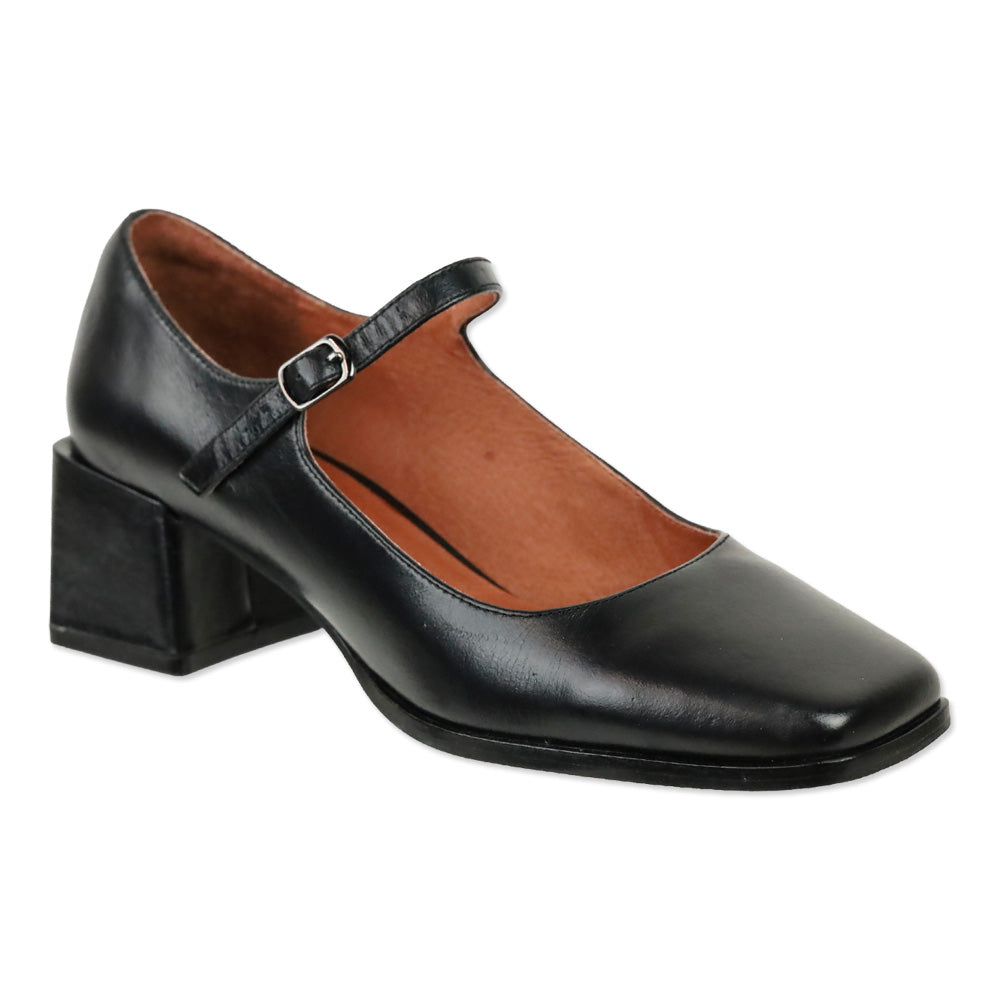 Intentionally Blank Christopher Black Leather Mary Jane Heel Pump