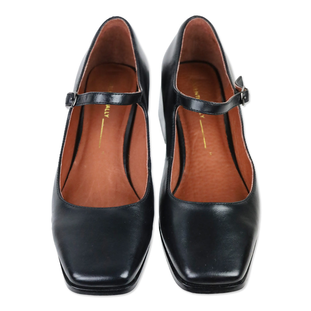 Intentionally Blank Christopher Black Leather Mary Jane Heel Pump
