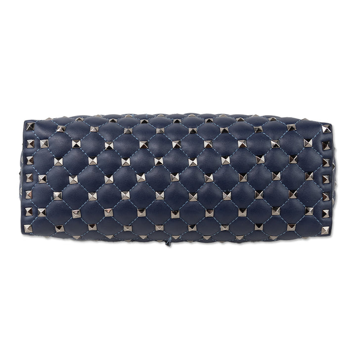 Inzi Navy Pleated Leather Shoulder Bag with Gunmetal Studs