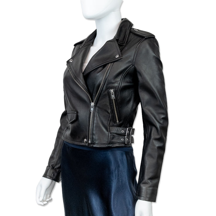 Iro Black Leather Cropped Moto Jacket