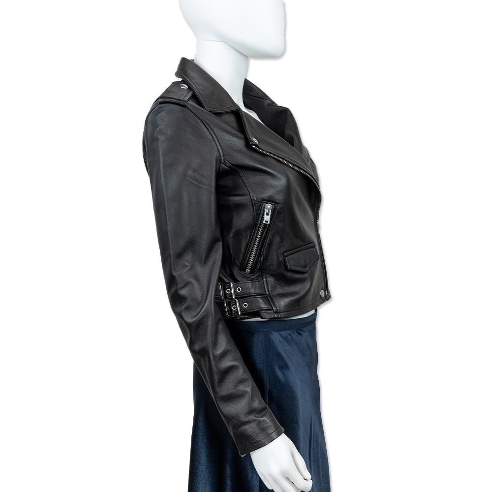 Iro Black Leather Cropped Moto Jacket