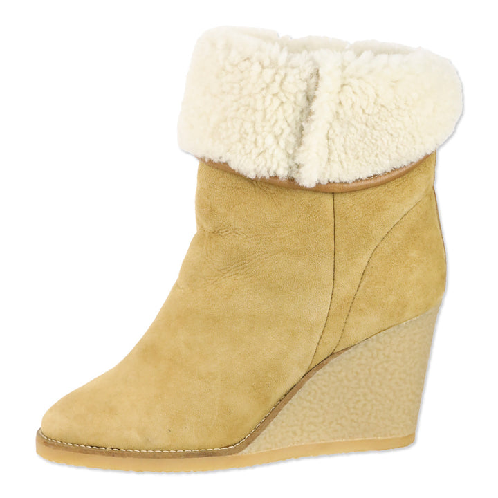 Isabel Marant Beige Suede Shearling Wedge Totam Booties
