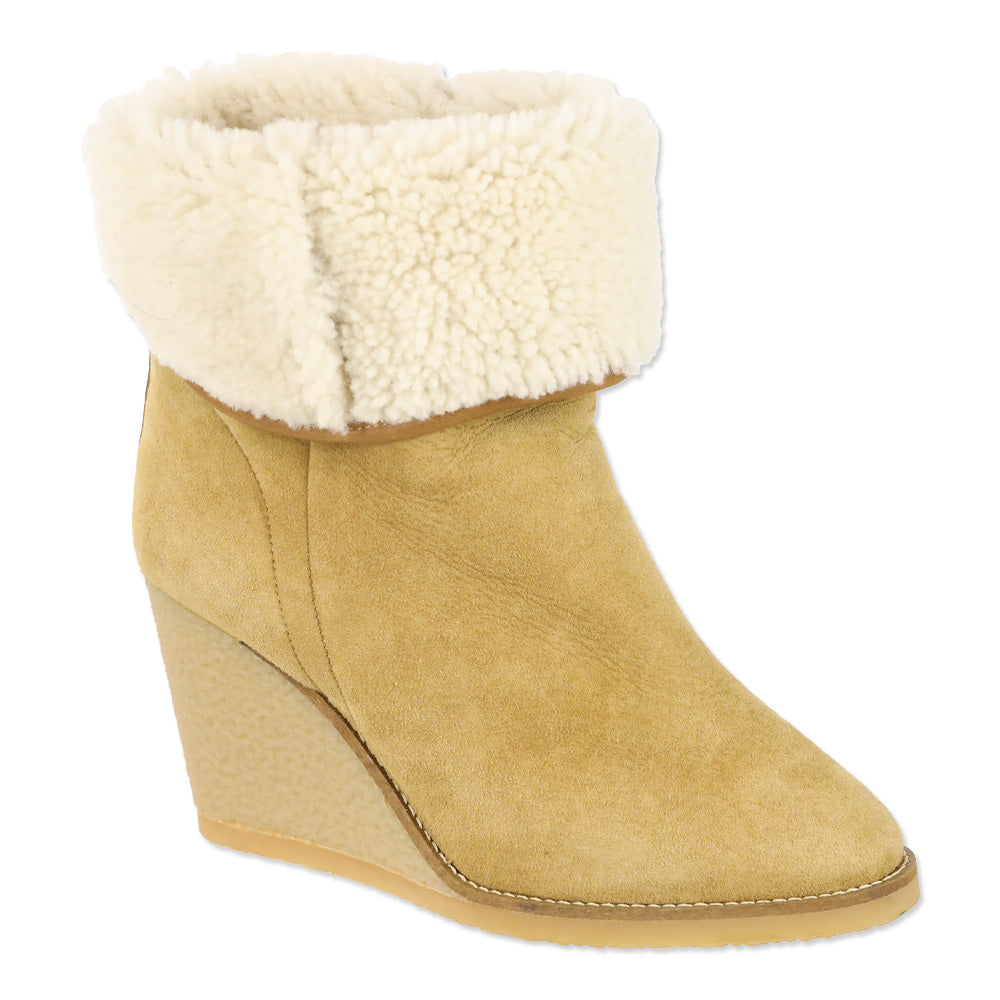 Isabel Marant Beige Suede Shearling Wedge Totam Booties