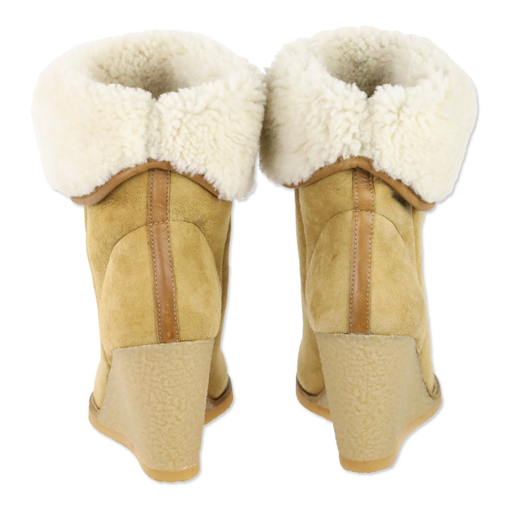 Isabel Marant Beige Suede Shearling Wedge Totam Booties