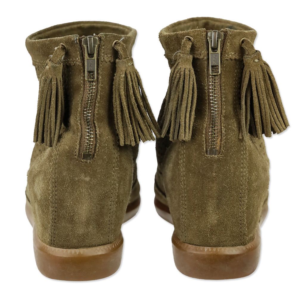 Isabel Marant Beslay Brown Perforated Suede Tassel Wedge Ankle Boot