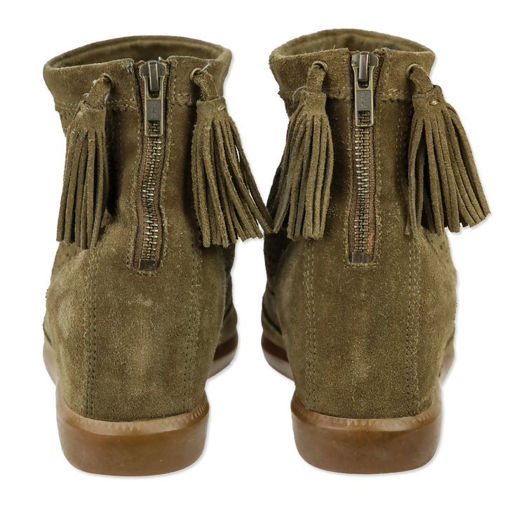 Isabel Marant Beslay Brown Perforated Suede Tassel Wedge Ankle Boot
