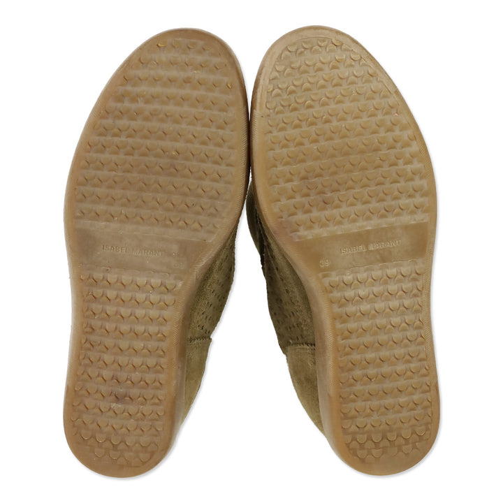 Isabel Marant Beslay Brown Perforated Suede Tassel Wedge Ankle Boot