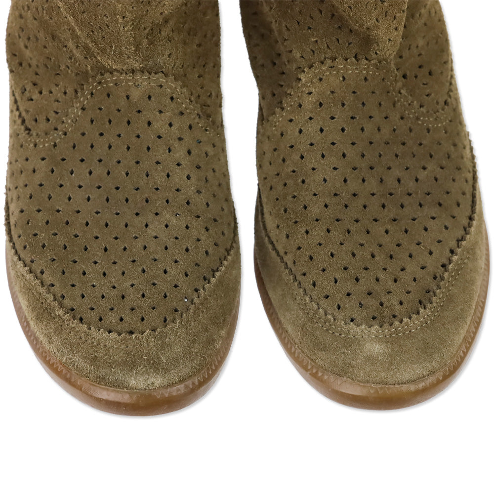 Isabel Marant Beslay Brown Perforated Suede Tassel Wedge Ankle Boot