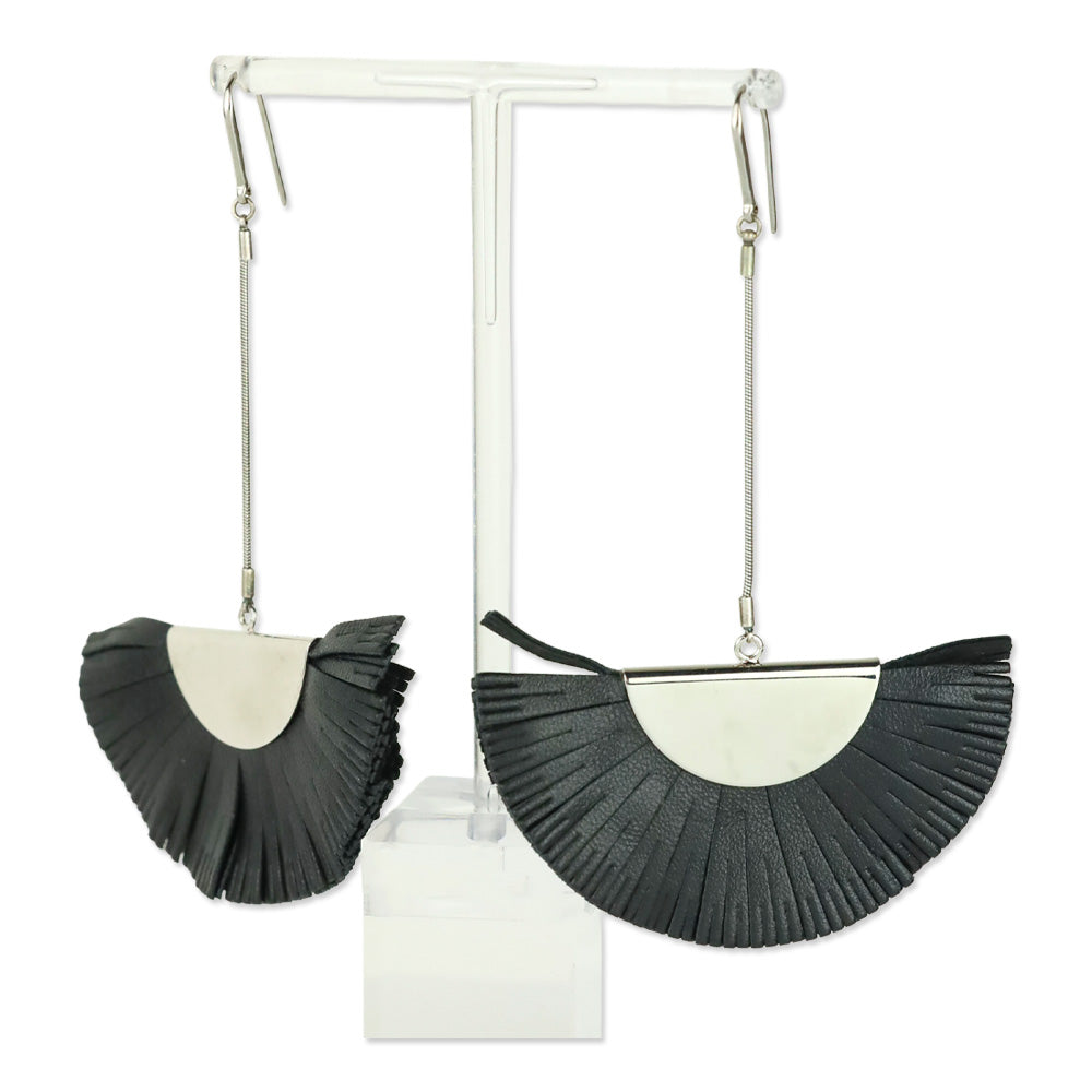 Isabel Marant Black Leather Folding Fan Drop Earring