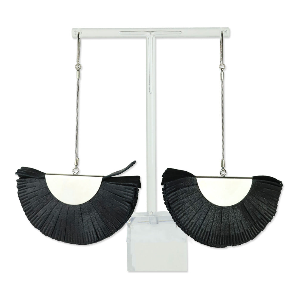 Isabel Marant Black Leather Folding Fan Drop Earring